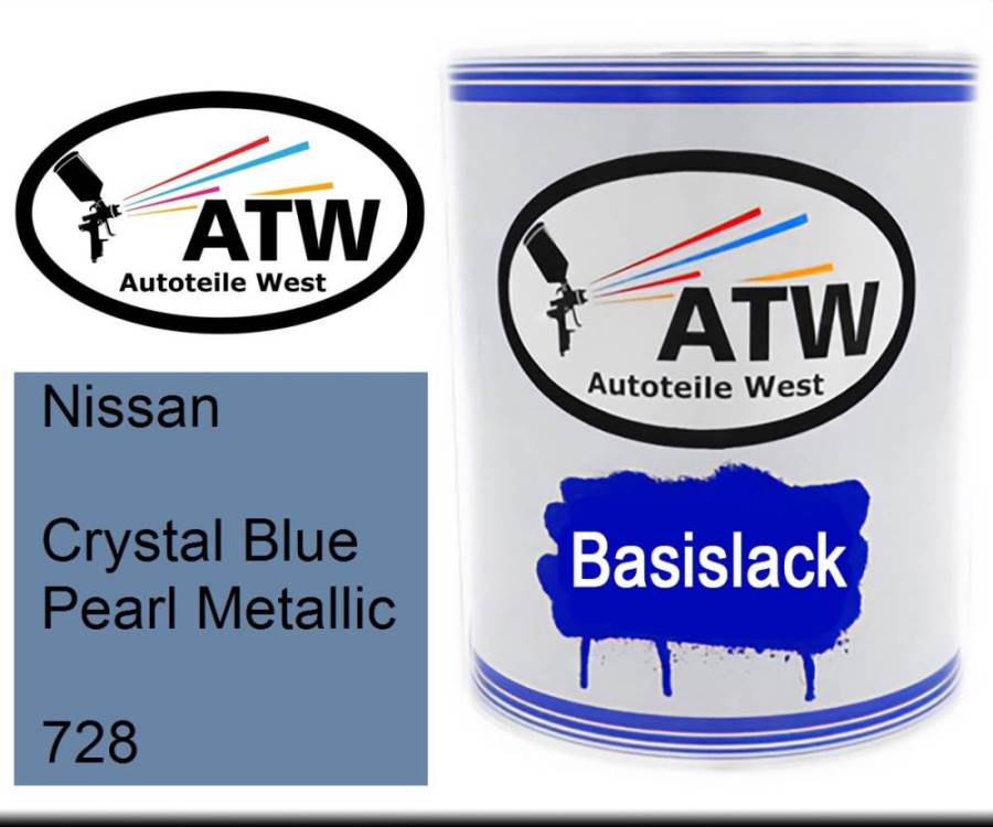 Nissan, Crystal Blue Pearl Metallic, 728: 1L Lackdose, von ATW Autoteile West.